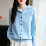 100% Pure Wool 2026 Autumn And Winter New Women's Loose Hooded Thick-Sling Knitted Sweater Jacket
