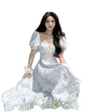 French Tea Break Collar Rags Bubble Sleeve Dress Women's Summer New Seaside Resort Wind Waist Long Skirt