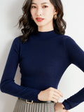 Fine-Woven Wool 2026 Autumn And Winter New Lady Body Half-High-Neck Solid Color Jersey Sweater