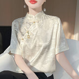 Silk Satin 2026 Summer New Women's Clothing New Chinese Style Collar Blouse Temperament Set Short-Sleeved Top