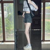 Vintage Blue High-Waisted Denim Shorts Women Summer New High Street Design Hot Pants