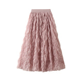 High-End Folded Half-Dress Girl Spring 2025 New High-Rise Thin Long A-Word Large Swing Dress 0888