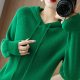 Wool Blended 2026 Autumn And Winter Women's New Korean Version Of Loose Hoodie Hoodie Solid Color Knitted Bottom Hoodie