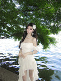 2025 Summer New French Holiday Rose Temperament Long Tail Sleeveless Atmosphere Slings Wave Dot Dress