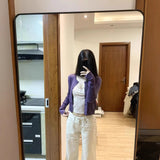 Two Sets Of Purple Texture Knitted Cardigan Spring And Summer 2026 New Loose Sweater + Broken Flower Sling
