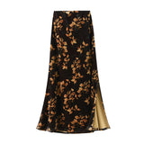 Elegant Temperament Print Velvet Skirt Autumn National Style Retro Flower High Waist Thin A Word Long Dress 99951