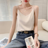 Silk Satin 2026 Spring And Summer Women's New Body Repair V Collar Short Niche Design With A Beauty Back Sling Vest
