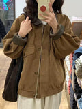 Maillard Vintage Deer Velvet Collar Jacket Women's Spring And Autumn Leisure Small Short Coat