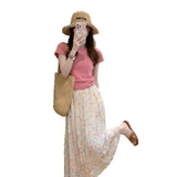 Summer Beautiful And T-Shirts Are A Beautiful And Beautiful Skinny Pink T-Shirt Broken Dress Two-Piece Woman