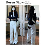 White Plus Straight Jeans Women 2025 New Small High-Rise Thin Loose-Render Broad Leg Pants