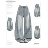 H-Hop Street Light Blue Scissor Jeans Women Autumn 2025 New High-Rise Loose Broad Leg Pants Tide
