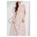 Slim Floral Design-Sensitive Dress 2026 Summer New French Temperament Long Square Pink Dress