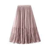 French Retro Folded Fairy Net Yarn Half-Dress Skirt Dress Autumn 2025 High-Rise Slim Long Skirt 8957