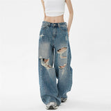 Vintage Ripped Jeans Women's Summer Thin New Loose Broad-Legged Straight Trousers Wash Version Of Good Pants