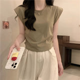 Positive Shoulder Short-Sleeved T-Shirt Women's Summer 2025 New Hong Kong Flavor Ins Style Slimming Small Flying Sleeve Short Top