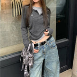 Sweetid School Sister ~ Fake Two Design With Long-Sleeved T-Shirts In The New Autumn And Winter Slimming Bottom Top