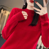 Wool Blended 2026 Autumn And Winter New Women's First-Line Ready-To-Wear Half-High-Necked Scribble Warm Knitted Bottom Sweater
