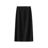 Autumn And Winter New Shiny Beads Lily Bone Feeling? High Waist Thin Open Fork Long Skirt 9081
