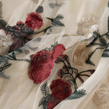 New Retro High-Rise Thin Embroidery Big Flower Fashion Sweet Mesh In The Long Fairy Dress 9803