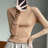 Fine-Woven Wool 2026 Autumn And Winter Women's New Short Korean Version Pile High-Necked Solid Color Knitted Shirt