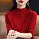 Fine-Woven Wool 2026 Autumn New Temperament Five-Sleeve Female Tree Pit Embroap In The Sleeve Short Bottom Knitting Shirt