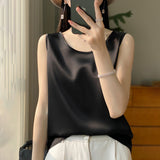 Silk Satin 2026 Spring And Summer New Women's Jacket Short Top Sleeveless Vest Necker Sling Sling Inside