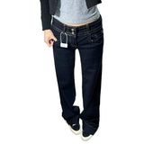 Vintage Double-Waisted Buckle With No Leg Micro-Tight Jeans Women's Spring And Autumn Niche Thin With Low-Rise Straight Trousers