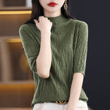 Fine-Woven Wool 2026 Autumn New Temperament Five-Sleeve Female Tree Pit Embroap In The Sleeve Short Bottom Knitting Shirt
