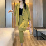 Large-Size Net Red Suit Suit Female New Temperament Casual High-Waisted Coat Thin Seven-Point Fashion Two-Piece