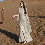 Xinjiang Dunhuang Desert Tourism Photo Wearing Women's Exotic Style Northwest Retro Hooded Dress Set