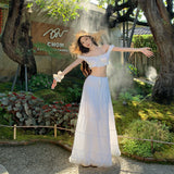 Thailand Seaside Photo Holiday Set Female Super Fairy Pure White Bubble Sleeves Blouse Skirt Half-Dress Two-Piece
