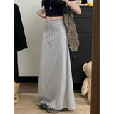 Dark Gray Rope Skirt Women Autumn Lazy Wind High Waist Straight Skirt Loose Half Skirt A Long Skirt