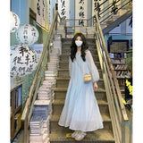 Gentle And Lazy Style French Irregular Splicing Long Sleeve Dress Women Spring And Autumn Loose Thin Lantern Sleeve Long Skirt