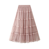 New High-Waist Long Multi-Layer Mesh Splicing Lace Cake Skirt Large Swing Half-Body Dress Female 2113