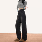 Black And Narrow Version Of Broad-Legged Jeans Women 2025 Autumn And Winter Trend New Super Soft Yarn Dredging Trousers