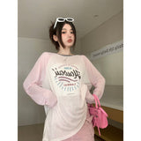Sleeve Long-Sleeved Sunscreen T-Shirt Women's Summer New Korean Letter Print Bumps In The Long-Term Top Tide