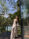 Seaside Vacation Tea Break French Broken Flower Hanging Neck Dress Women's Unique Beauty Super Fairy Temperament Beach Dress