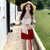 Spice Girl Blossoms On The Word Of The Shen's Summer Seaside Vacation Sweet Wearing Red Packed Butty Short Dress Set