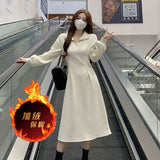 Tea Break French Polo Collar Spring Dress Women Spring And Autumn Gentle Feeling Waist Temperament Thin Inside Long Dress