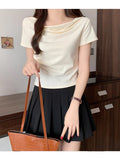 New Korean Version Of The Short Design Sense Of Niche Collar Slimming Short-Sleeved T-Shirt Women's Summer Top Hottie