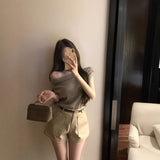 Pure-Style Sweet Hottie Shoulder Hot Diamond Short-Sleeved T-Shirt Girl Summer New Design Slimming Top