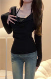 Pure Lust Wind Collar Hanging Neck Two Long-Sleeved T-Shirt Girls Spring And Autumn New Self-Cultivation Temperament In The Tide