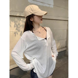 Korean Temperament Half-Collar Sun Protection T-Shirt 2025 Summer New Loose Thin Hoodie Long-Sleeved Top Female Chic