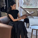 French Hepburn Long Dress Women Summer New Waist Thin Design Irregular Dress Black Dress Dress Woman