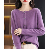 Line Ready-Wear 100% Pure Wool 2026 Autumn And Winter New Women's Short Collar Loose Knitted Cardigan Sweater Jacket