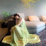 Seaside Holiday Wind Niche Chic Tie-Dye Dress Women Summer Green Fresh Temperament Dress Dress