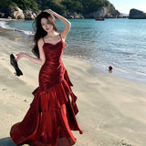 Shiny Blue High-End Birthday Dress Niche Sling Dress With Body Fishtail Dress Temperament Long Dress