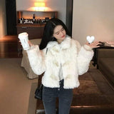 2025 New Imitation Fur Horned Fur Buckle Fur One Short Coat Women Autumn And Winter Cotton Loose Plush