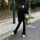 Black Granter Micro-Horn Jeans Women 2025 Autumn And Winter New Small Plus Thick High-Waisted Horseshoe Pants