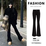 Black Granter Micro-Horn Jeans Women 2025 Autumn And Winter New Small Plus Thick High-Waisted Horseshoe Pants